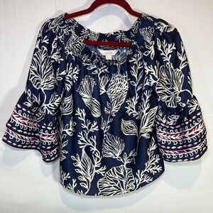 Lilly Pulitzer Off Shoulder Top Womens XS Extra‎ Small Blue Nautical Peasant